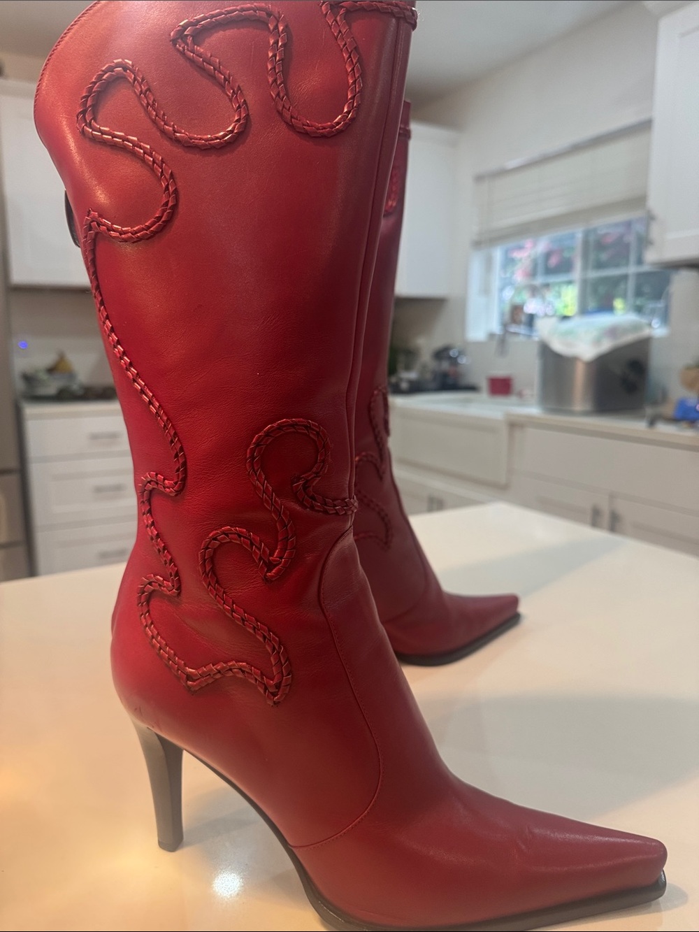 Sergio Rossi Red Leather Pointed-Toe boots - Picture 6 of 13
